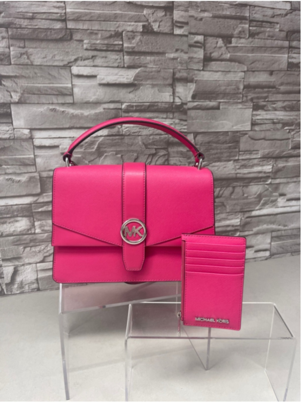 Michael Kors Greenwich Top Handle Satchel & Matching Wallet Dragonfruit Pink